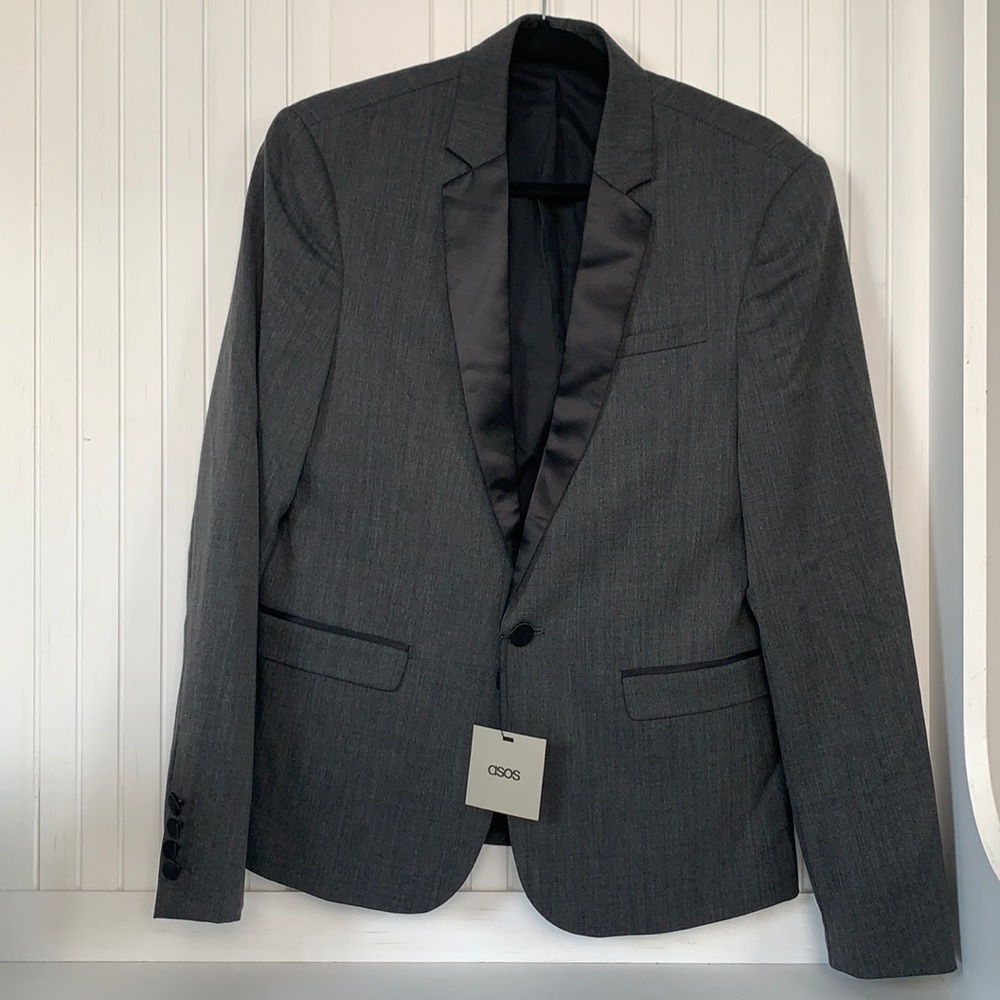 NWOT ASOS Charcoal Blazer with Contrast Collar